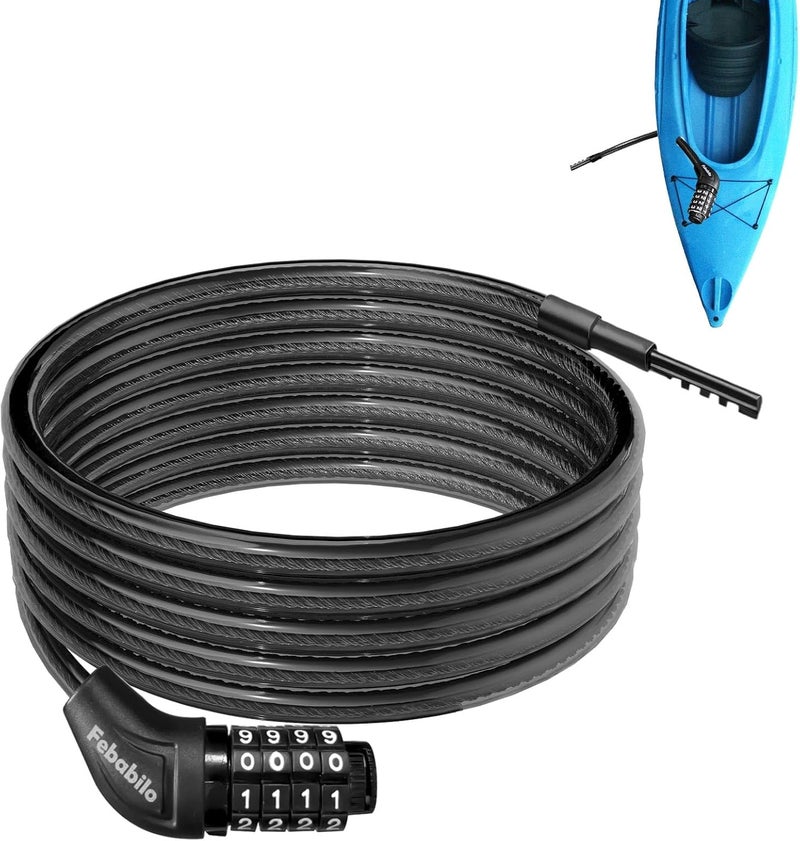 Febabilo Long Cable Lock, Extra Long Straight Bike Lock (5ft to 25ft) with Resettable Combination, Kayak Locks, Unique Thin end Cable Locks Suitable Kayak, Scooter, Paddle Boards, Canoe, Jet Ski - Image 1